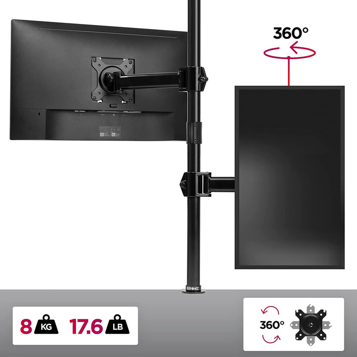 Support écran PC Double Bras VEVOR - Pour écrans 13-35 Pouces, Charge 12 Kg Par Bras - Réglable Inclinaison Rotation - 9