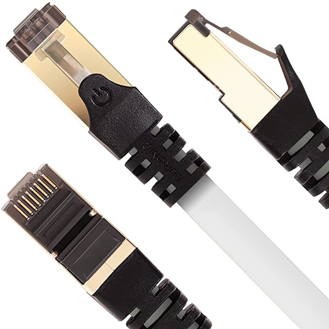 Duronic CAT8 WE Câble Ethernet 5 M Blanc | S/FTP paire torsadée écrantée et blindée | Bande passante 2GHz | Transmission des données 40 Gigabits