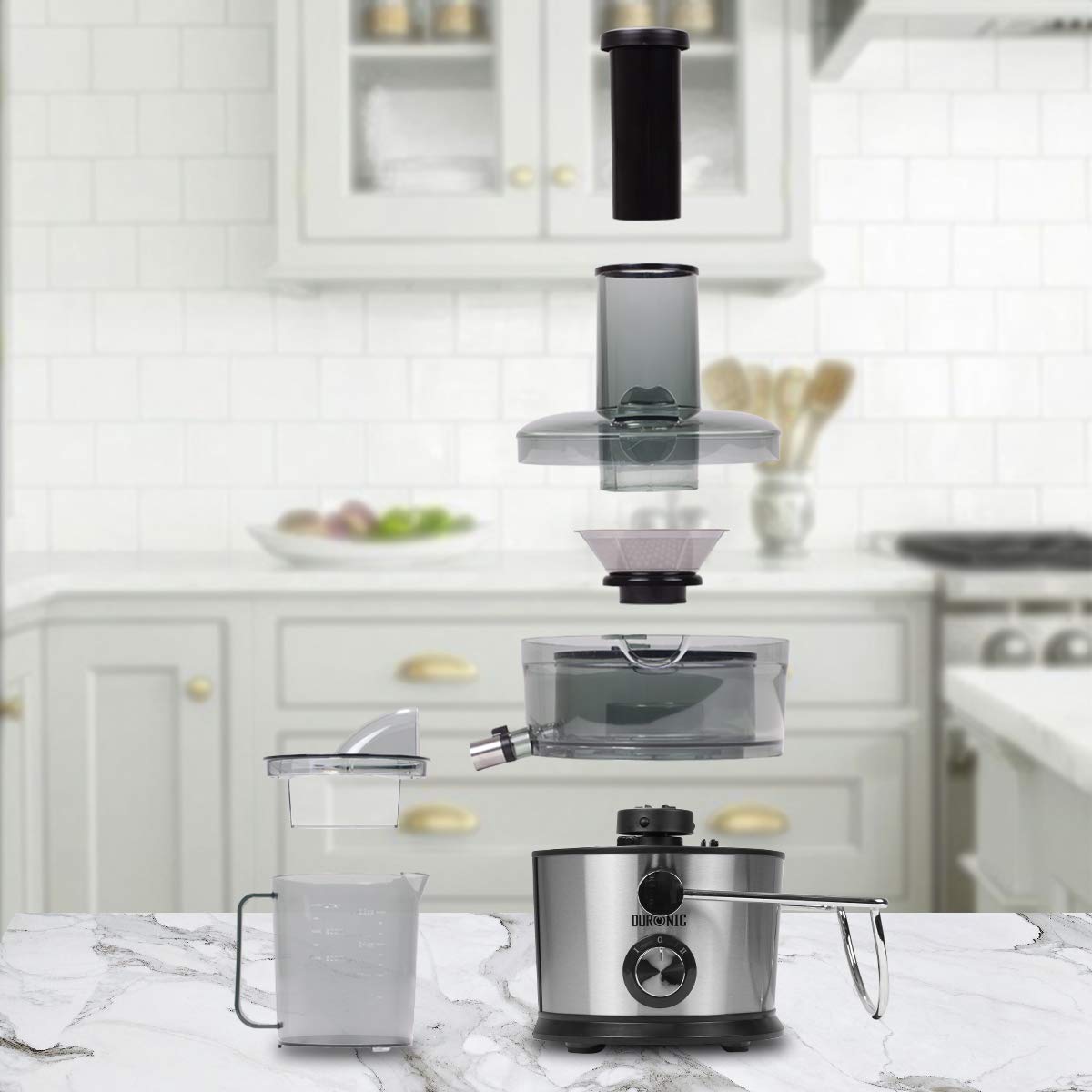 Duronic JE7C Centrifugeuse à jus de 800W pour fruits et légumes entiers - Large ouverture de 85 mm - Bec verseur anti-gouttes - Préparez vos jus fait-maison sans additifs, colorants ou sucre ajouté