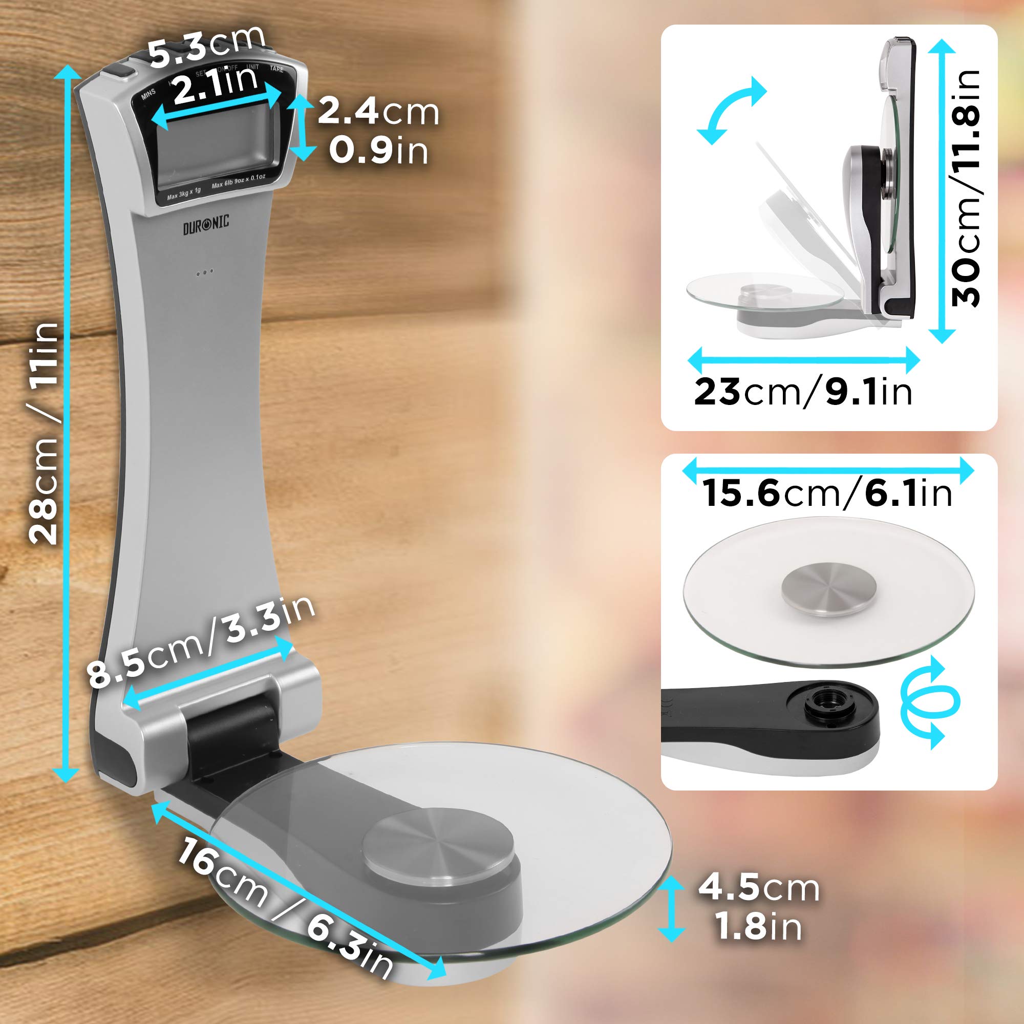 Duronic KS4000 Balance de cuisine argentée | Capacité de 3 kg | Fixations murales | Minuterie | Large écran numérique | Fonction d'ajout de poids | Idéale pour la pâtisserie ou comme balance postale