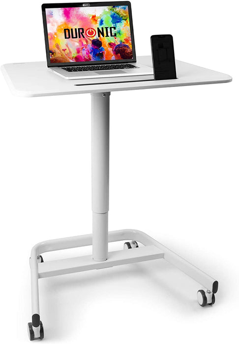 Duronic WPS77 Table de travail mobile assis-debout blanc | Support à roulettes | Support de tablette | Surface 71 x 50 cm pour PC ou vidéo projecteur | Hauteur ajustable 75 – 110 cm | Capacité 15 kg