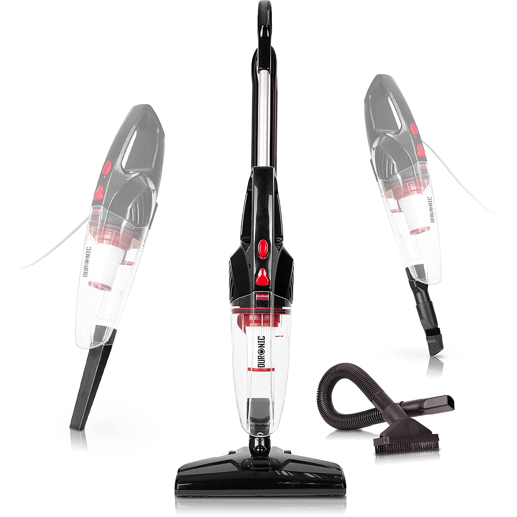 Duronic VC8 /BK- Aspirateur Balai et à Main sans Sac Classe A + tête suceuse/Flexible/Brosse - Se converti en Quelques Secondes !
