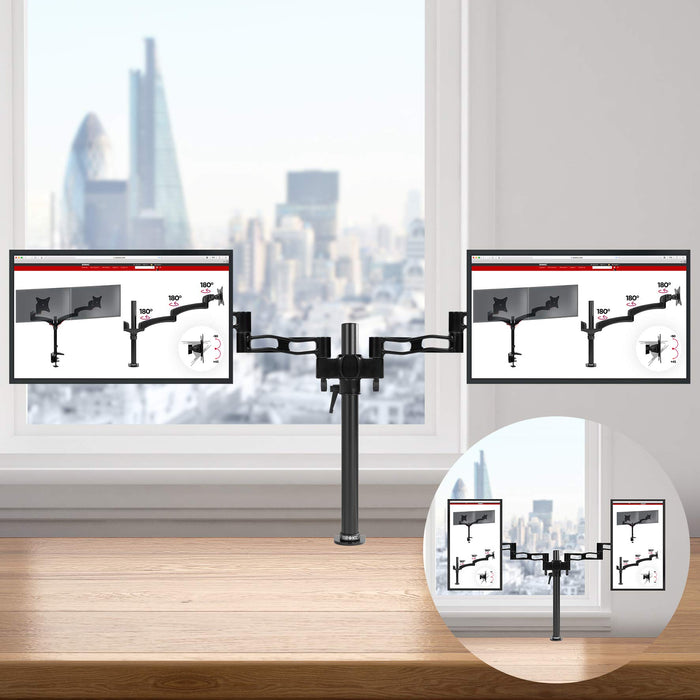 Duronic DM352 BK Support de 2 moniteurs à Pince pour Bureau - Hauteur Ajustable - Rotatif/Inclinable/Pivotable - Compatible avec moniteurs LCD/LED VESA 75/100 - Potence et Bras en Aluminium