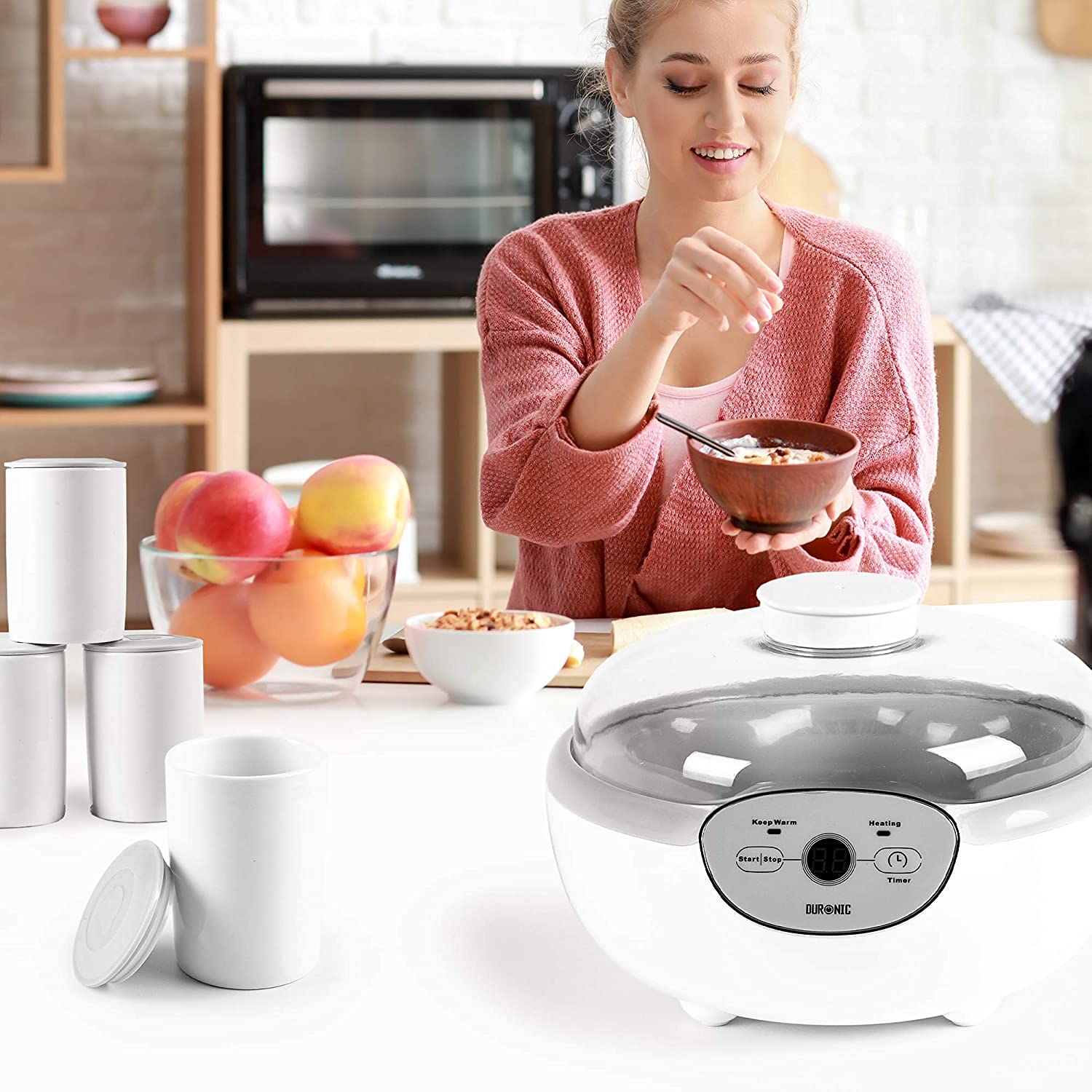 Duronic P8YM2 8 Pots en céramique de 125 ml Compatible avec Yaourtières YM1 et YM2 de Duronic Couvercle hermétique P1YM1 Large pot de 1500 ml également disponible