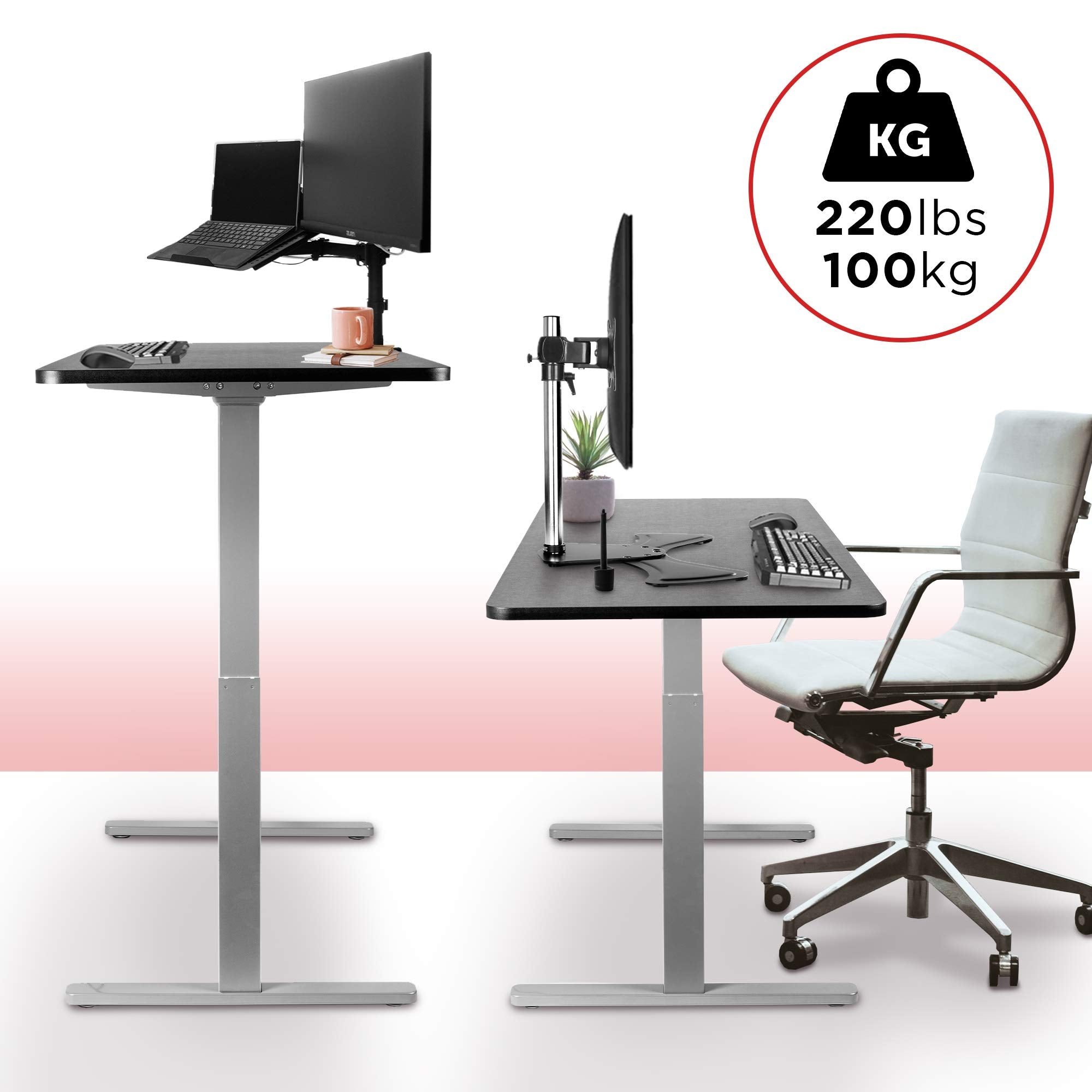 Duronic TM22 GY Bureau Assis-Debout gris | Structure de bureau à hauteur ajustable 71 - 116 cm | Électrique | Sauvegarde des tailles | MAX 100 kg | Station ergonomique | Plateau disponible séparément