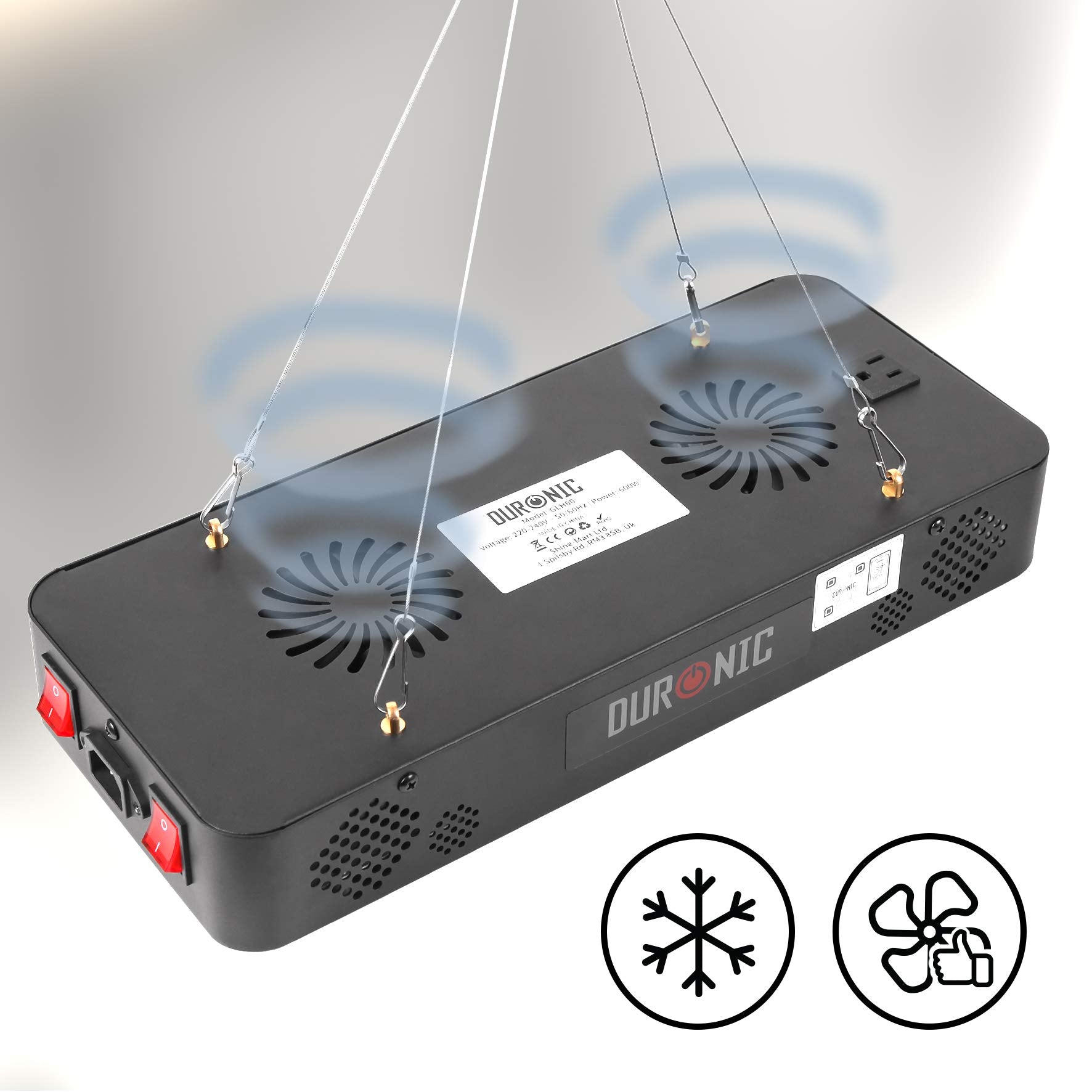 Duronic GLH60 Lampe de croissance horticole suspendue 600W Ampoules LED bleu rouge IR Modes semence et floraison Hygromètre inclus Lumière de culture pour plante fruit légume fleur herbe
