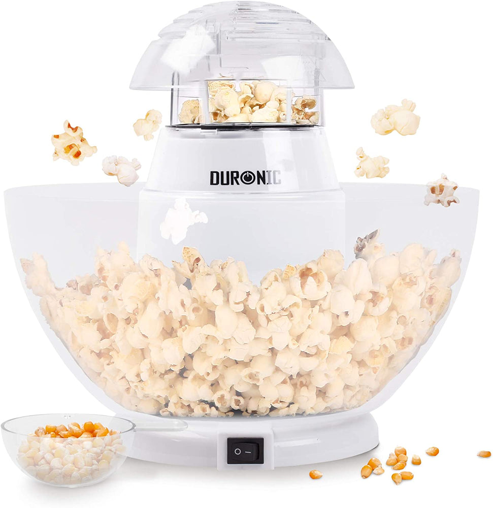 Duronic POP50 WE Appareil à Popcorn - Capacité de 50 g avec bol démontable - Cuisson électrique à air chaud de maïs soufflé sans huile - Faible en calories