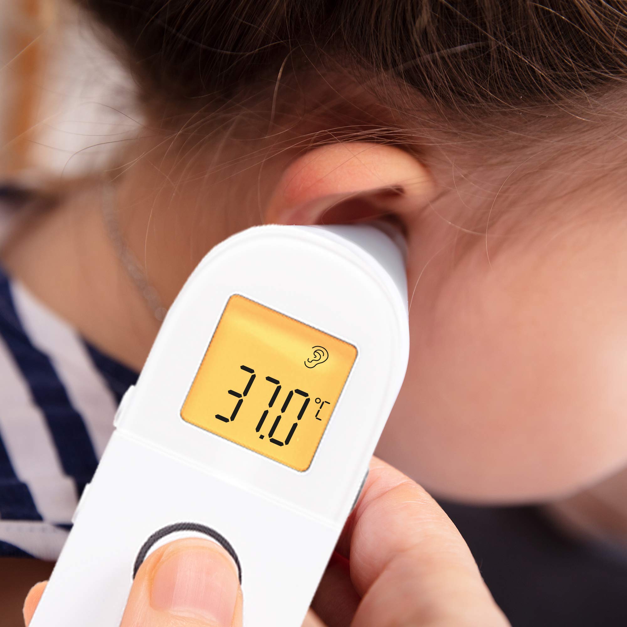 Duronic IRT3W Thermomètre Infrarouge 3 en 1 Température par l'Oreille et Le Front Modes Adultes Enfants Objets Mesure sans Contact Fonction de mémorisation Alerte de fièvre Pochette