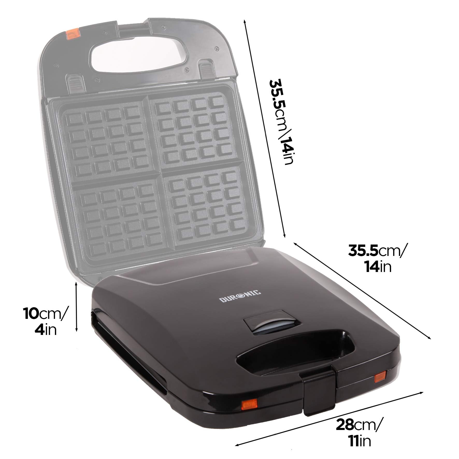 Duronic WM60 Gaufrier électrique | Plaques de cuisson antiadhésives détachables | 4 gaufres | 1200W | Poignées thermo-isolante | Pour gaufres belges de Liège ou Bruxelles, sucrées, salées, brunch