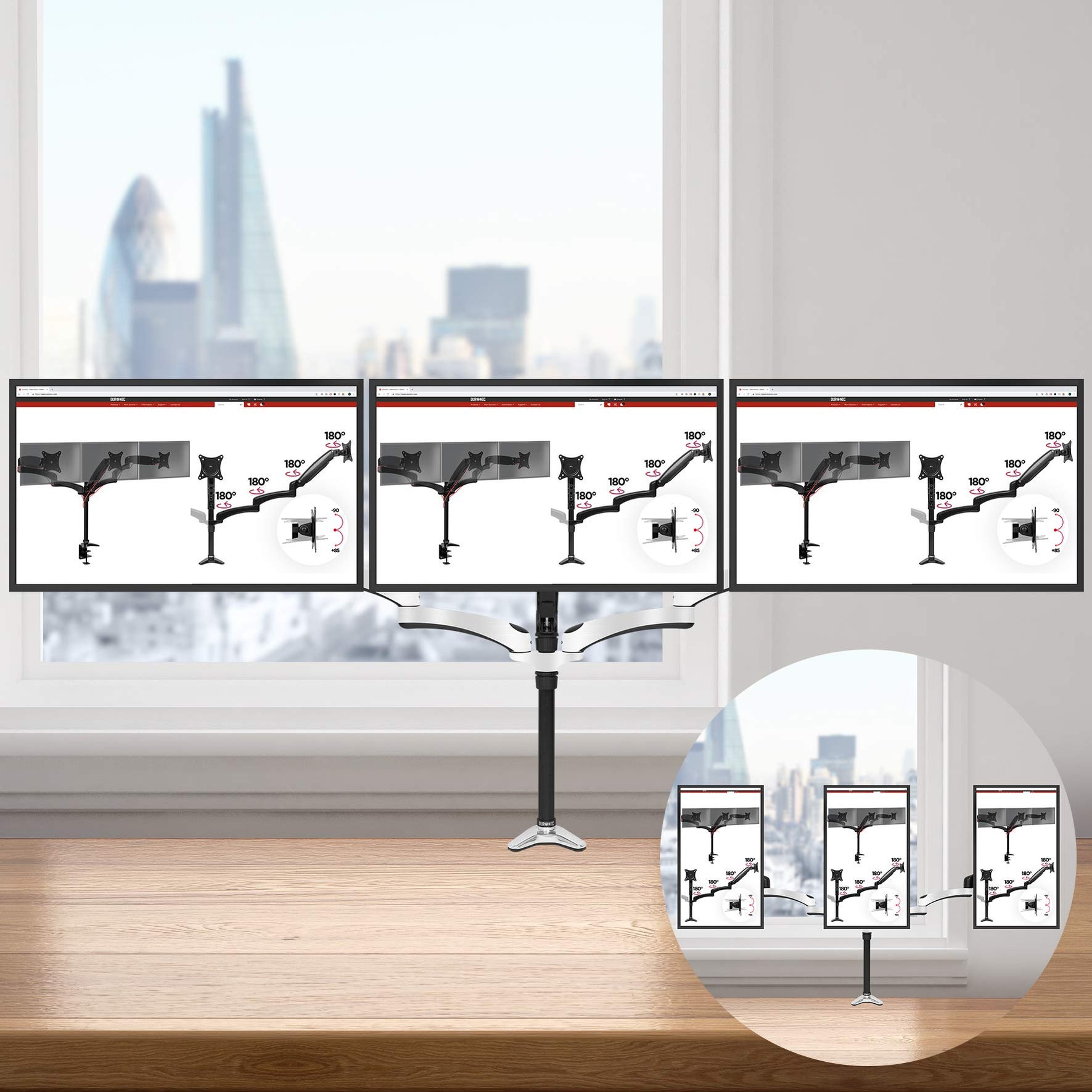DMG52 Support Double 2 écrans PC à Pince Pour Bureau A Pince Ajustement Omnidirectionnel A La Volee Grace Au Mecanisme A Gaz Hauteur Ajustable Rotatif Inclinable Pivotable