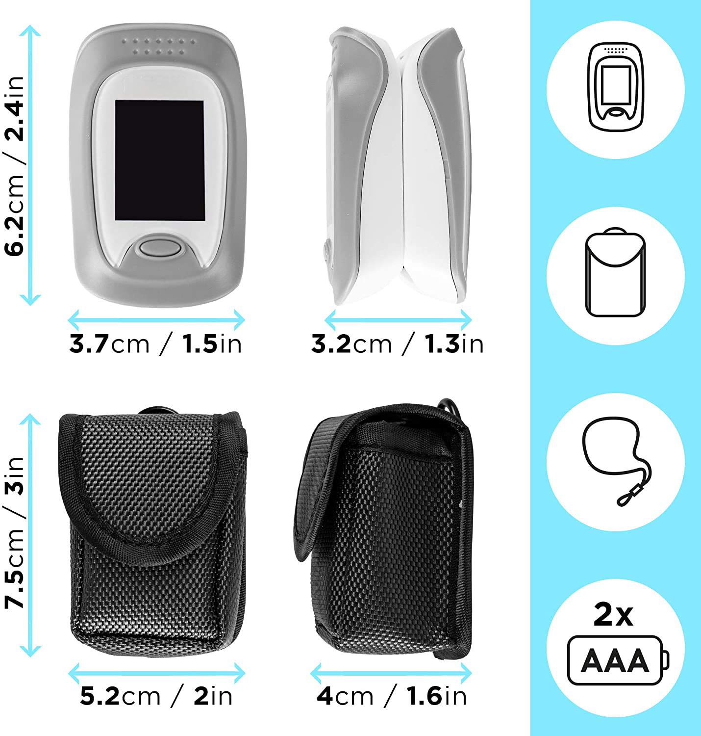 Duronic OX01R Oxymètre de pouls Saturomètre | Mesure la Saturation en oxygène du Sang et Le Rythme Cardiaque | Pochette/étui et lanière | Précis et Rapide | Problèmes cardiaques pulmonaires | Sport