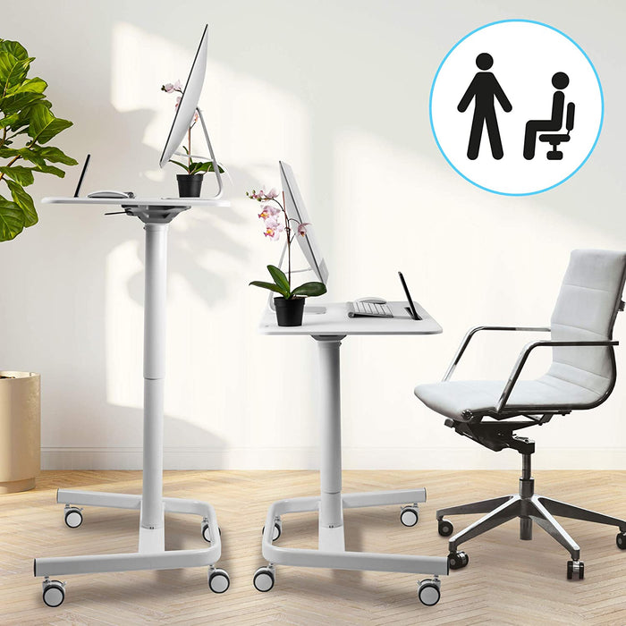 Duronic WPS77 Table de travail mobile assis-debout blanc | Support à roulettes | Support de tablette | Surface 71 x 50 cm pour PC ou vidéo projecteur | Hauteur ajustable 75 – 110 cm | Capacité 15 kg