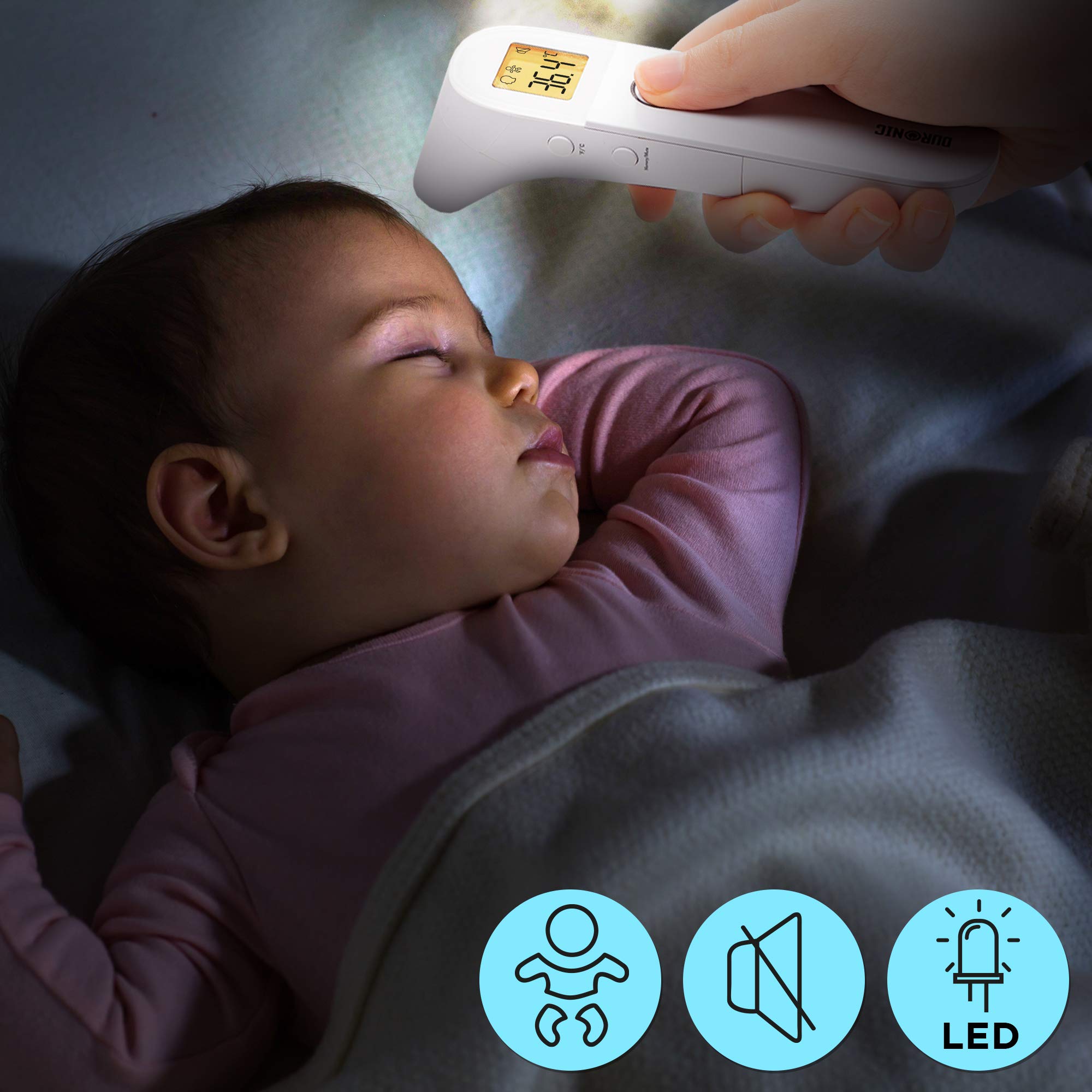 Duronic IRT3W Thermomètre Infrarouge 3 en 1 Température par l'Oreille et Le Front Modes Adultes Enfants Objets Mesure sans Contact Fonction de mémorisation Alerte de fièvre Pochette