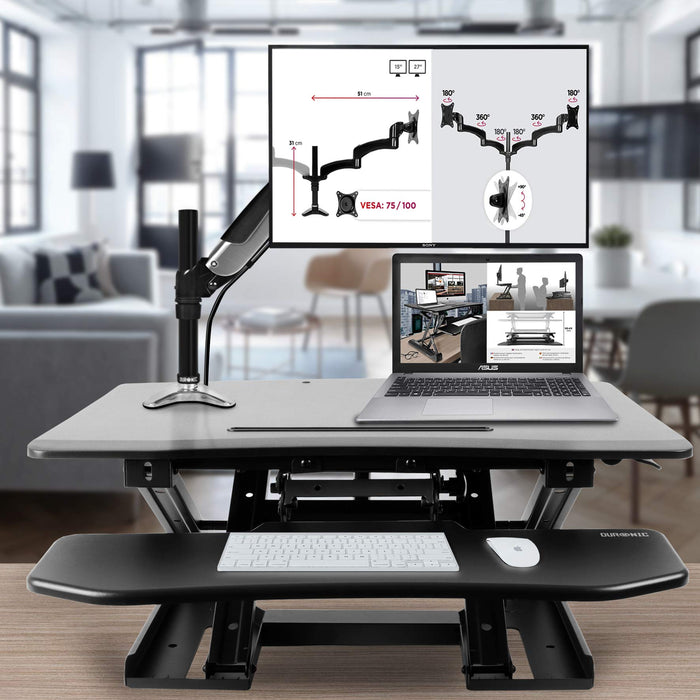 Duronic DM05D6 Poste / Station de travail assis-debout de 80 cm pour écran / clavier / souris - Hauteur ajustable de 11 à 43 cm pour travailler assis et debout - Compatible avec support de bureau Duronic