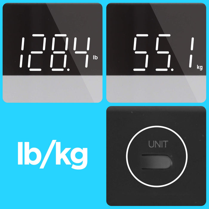 Duronic BS303 Balance Corporelle / Pèse Personne | Capacité élevée de 180 kg | Ecran LCD lisible blanc sur noir | Verre argenté et noir | Mesure en kilogrammes | Automatique | Surveillez votre poids