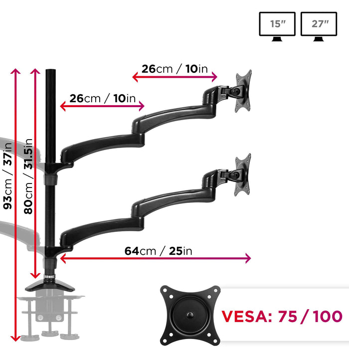 Duronic DM454 Support Quadruple 4 écrans PC à Pince pour Bureau | Passe câbles Inclus | Rotatif/Inclinable/Pivotable | Compatibilité avec Moniteur VESA 75/100 | Potence et Bras en Aluminium