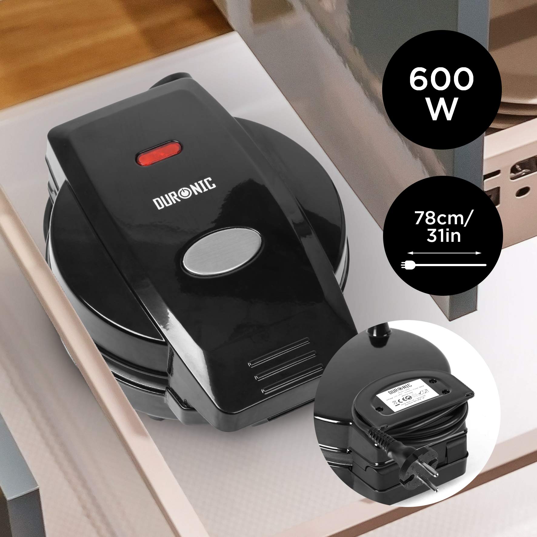Duronic OM60 Cuiseur à Omelettes électrique | 2 plaques de cuisson antiadhésives et détachables | Appareil pour faire 2 omelettes | 600 W | Poignées thermo-isolante | Pour un déjeuner sain et équilibré