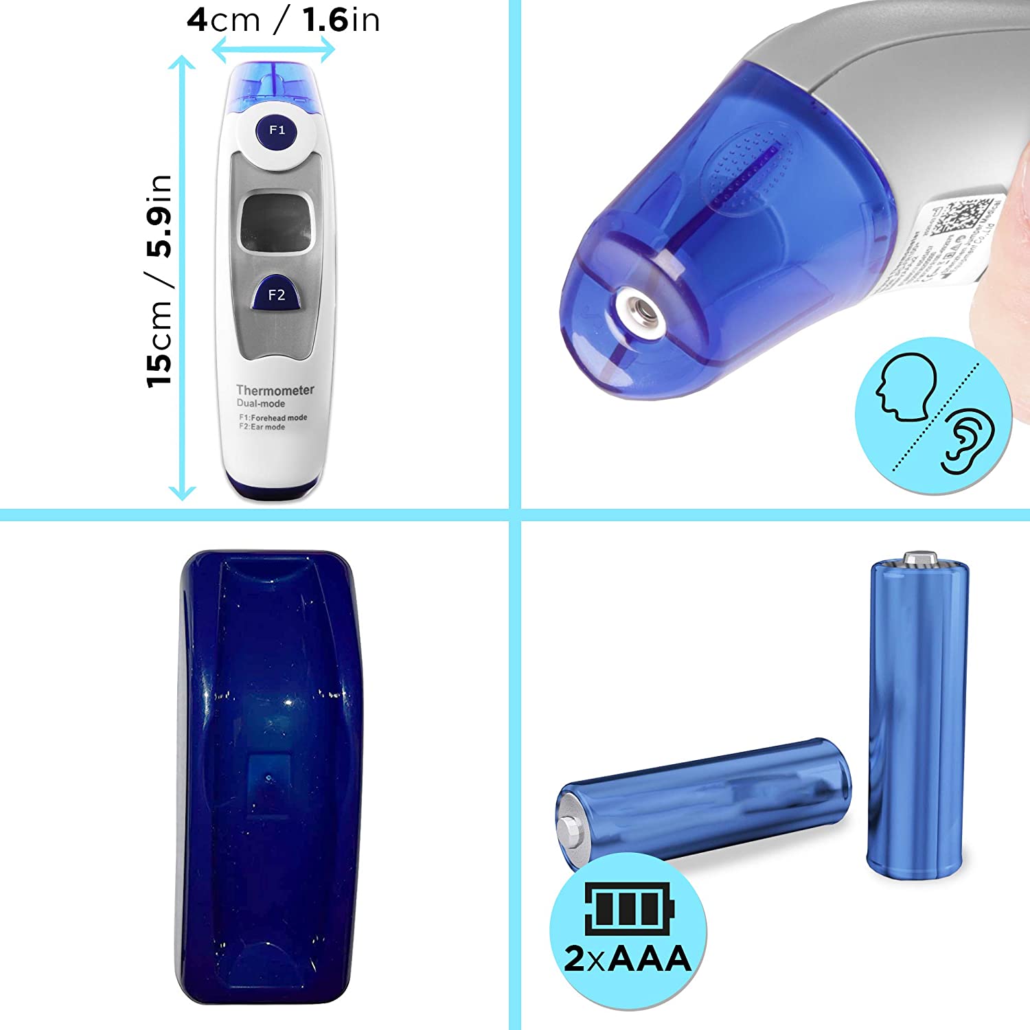 Duronic IRT1000 Thermomètre infrarouge 2 en 1 | Température par l’oreille et le front | Convient aux adultes et enfants | Mesure sans contact | Fonction de mémorisation | Socle de rangement | Précis
