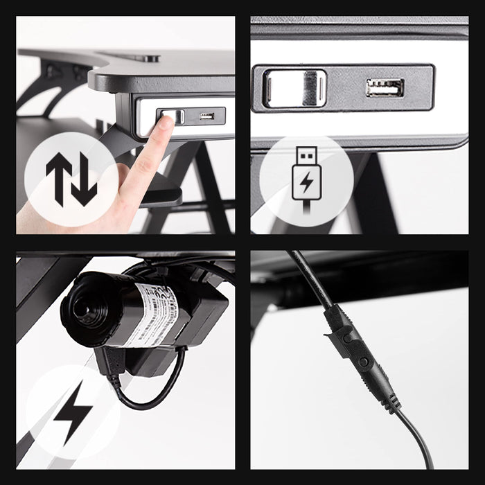Duronic DM05D22 Poste de Travail Electrique Assis-Debout – Noir – Hauteur Ajustable de 15-50 cm – 85 x 51 cm – Acier – Port USB – Espace de Travail Ergonomique