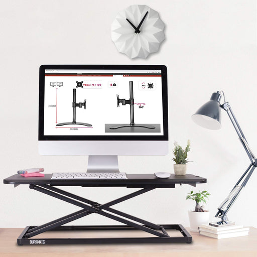 Duronic DM05D20 Poste / Station de travail assis-debout de 75 x 45 cm pour écran / clavier / souris - Hauteur ajustable de 16 à 41 cm pour travailler assis et debout - Compatible avec support de bureau Duronic