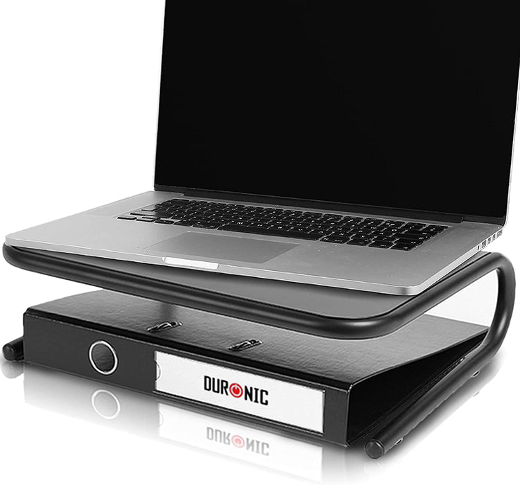 Duronic DM071 Rehausseur d’écran en métal noir | Hauteur de 11 cm | Capacité de 10kg | Espace de rangement sous le support pour clavier et souris | Pour moniteurs, écrans TV, PC, écrans d’ordinateurs