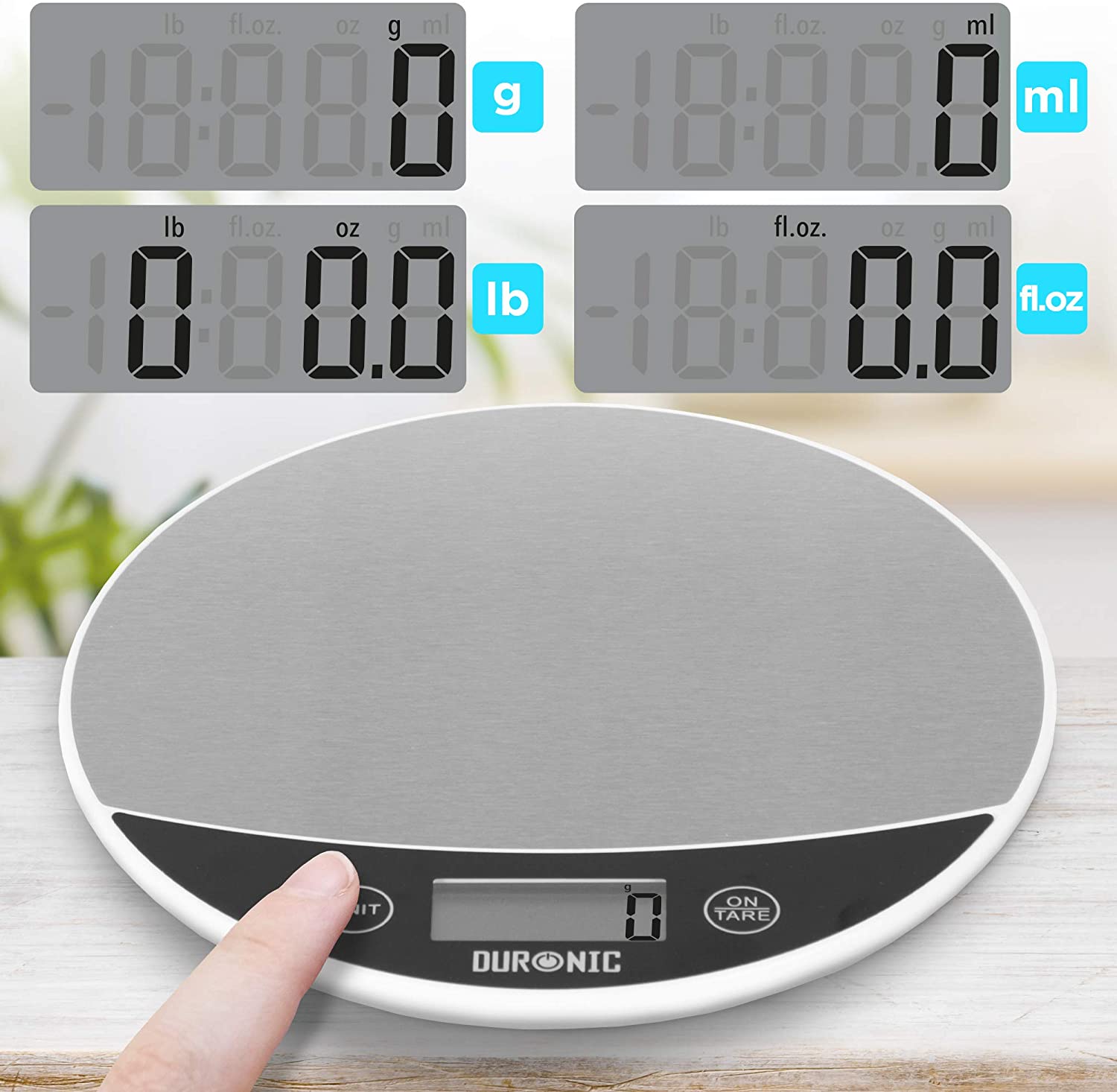 Duronic KS3000 Balance de cuisine | Capacité de 5 kg | Bol de 2L inclus | Affichage digital | Fonction d’ajout de poids | Précision à 1g