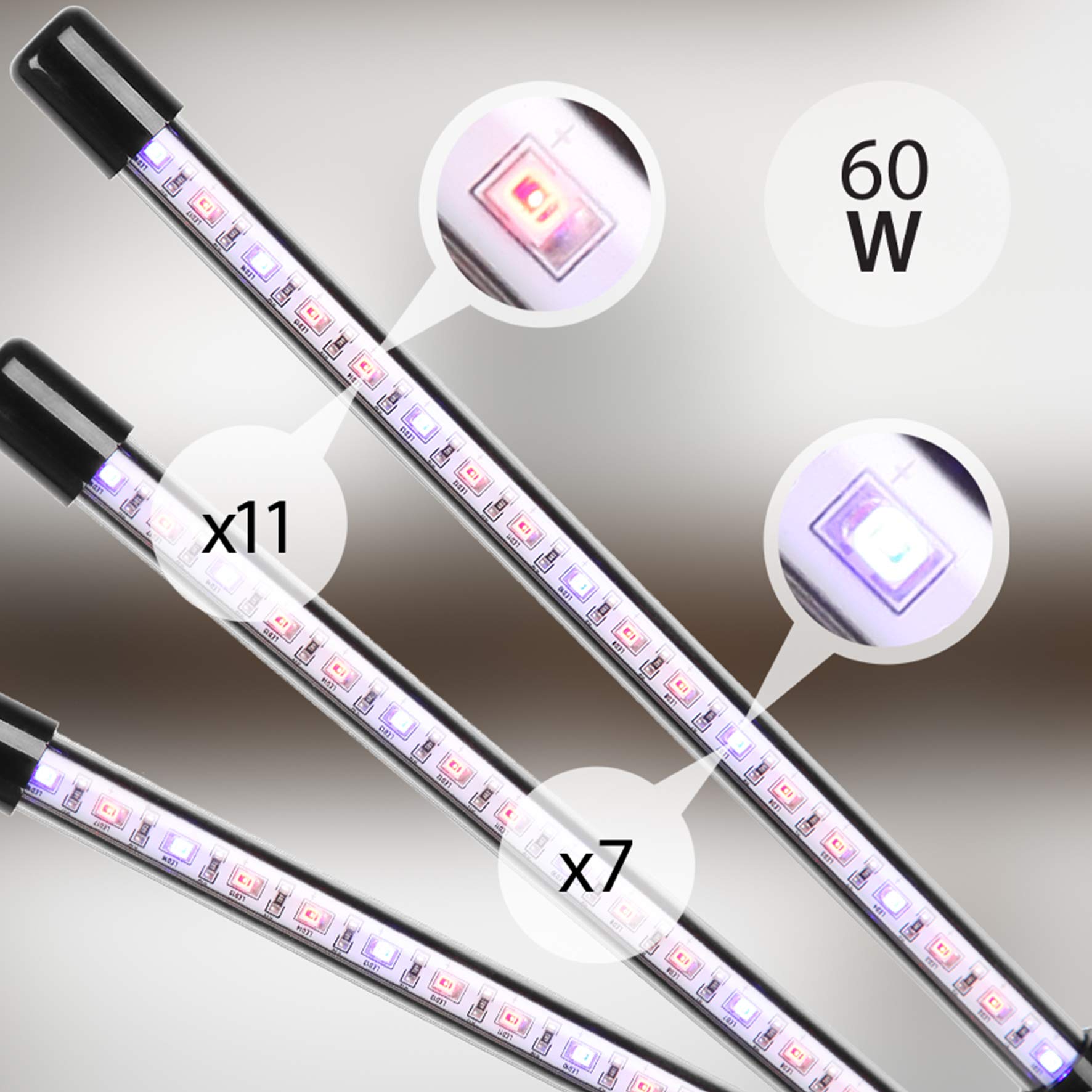 Duronic GLC36 Lampe de croissance horticole triple à pince 60W | Ampoules LED | 3 modes : bleu, rouge, mixte | Intensité ajustable | Prise USB | Lumière de culture pour plante fruit légume fleur herbe