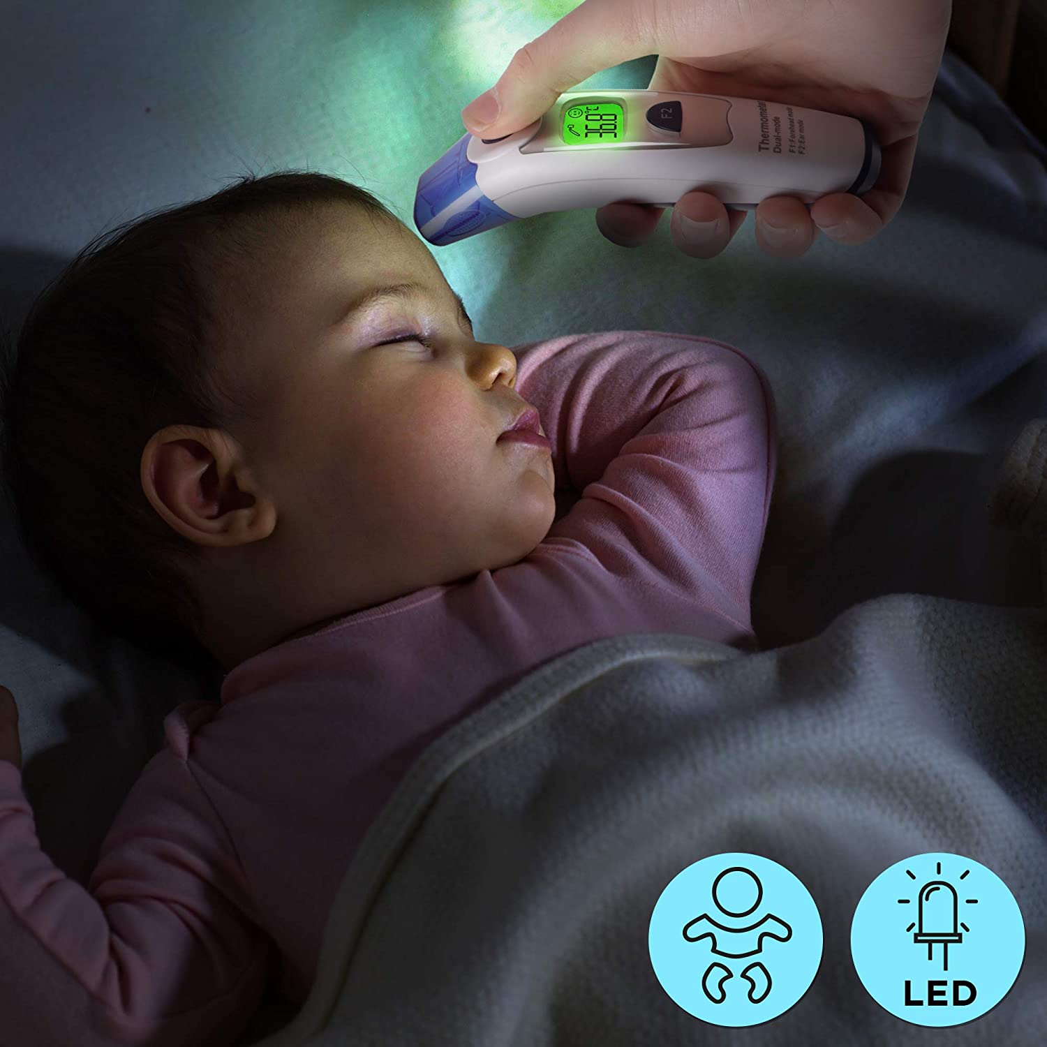 Duronic IRT1000 Thermomètre infrarouge 2 en 1 | Température par l’oreille et le front | Convient aux adultes et enfants | Mesure sans contact | Fonction de mémorisation | Socle de rangement | Précis