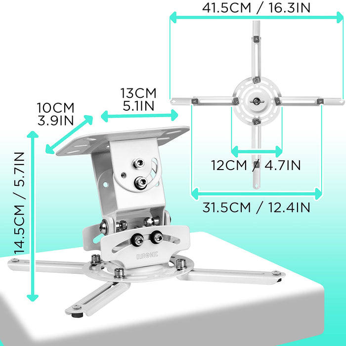 Duronic PB05XB Support Plafond Vidéoprojecteur - Rotatif 360° Inclinable 90° Pivot 40° - Charge 13,6 Kg