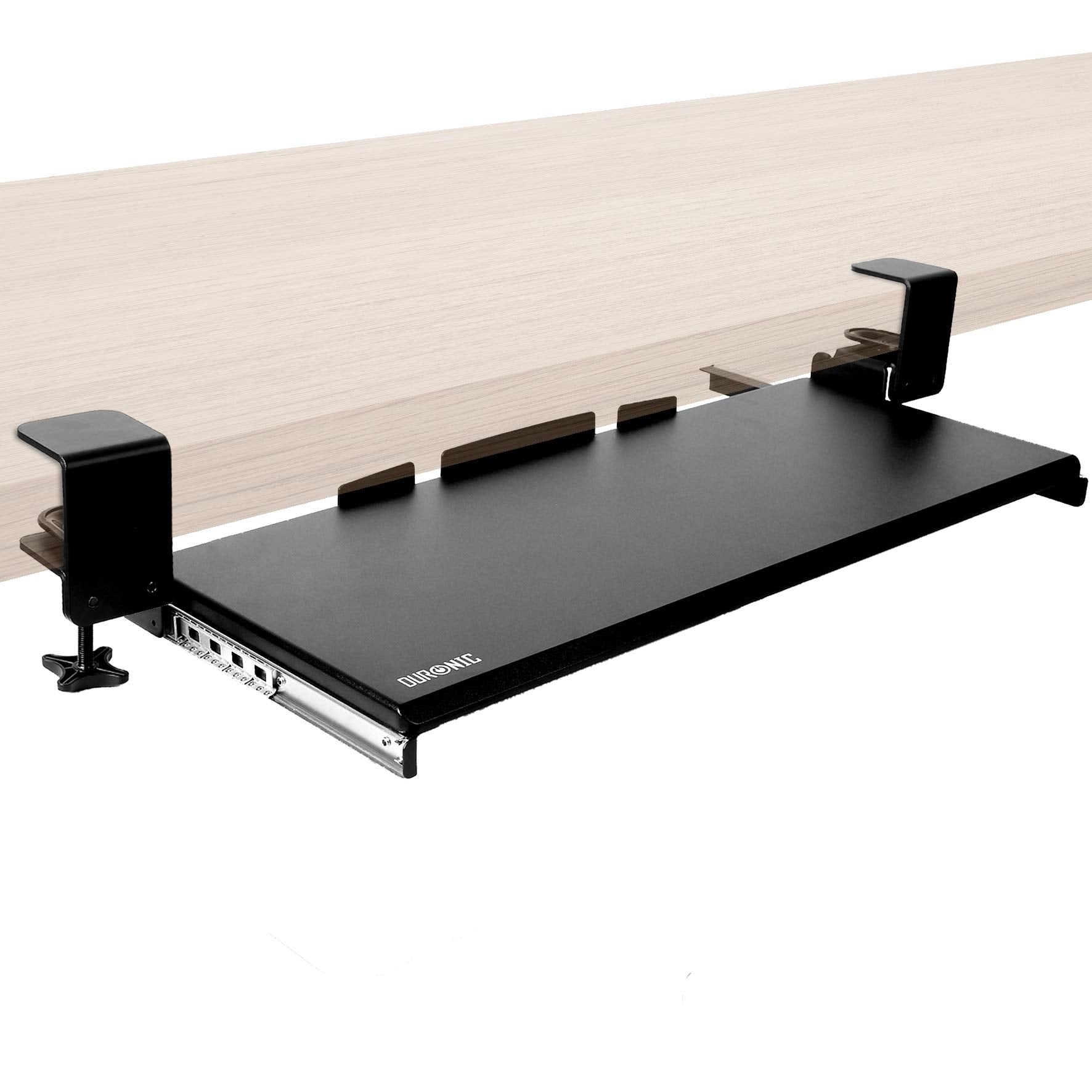 Duronic DKTPX1 Support Coulissant pour Clavier et Souris Ordinateur Portable PC Tablette Documents Tiroir sous la Table Solution Ergonomique pour Le Bureau Fixé avec des Pinces en Acier