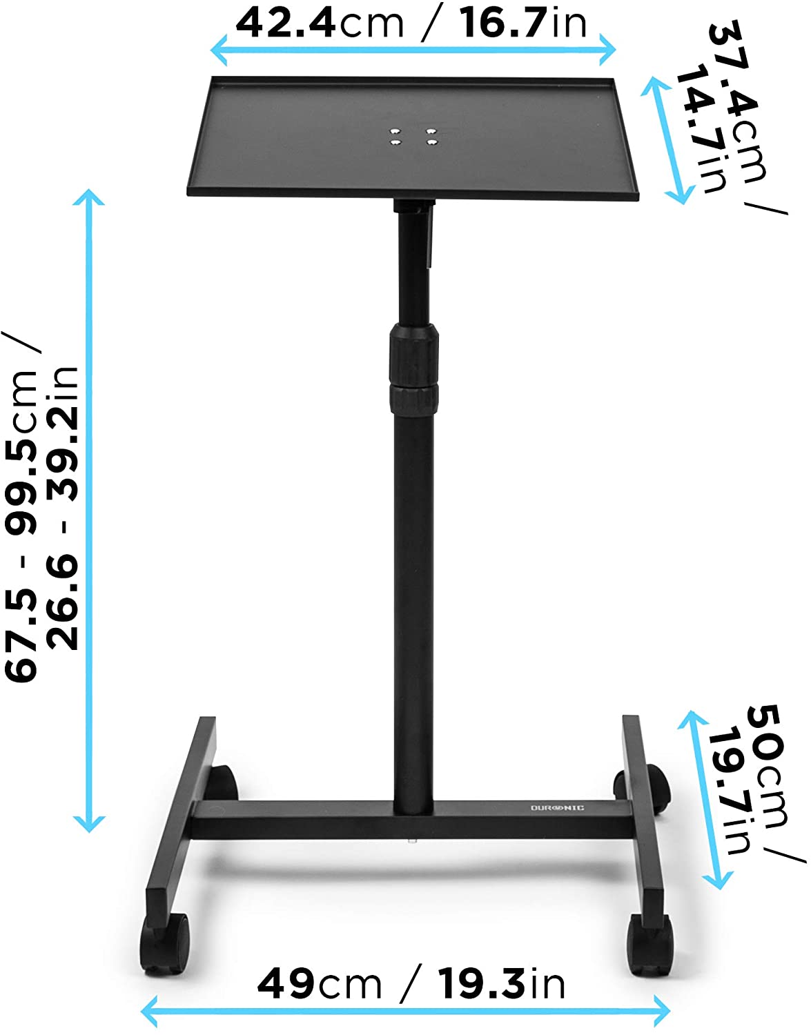 Duronic WPS20 Support pour projecteur/ordinateur portable | Table multiusage à roulettes | Hauteur ajustable 67-99 cm | Manuel | Capacité 10 kg | Bords sécurisés et sangle de sécurité