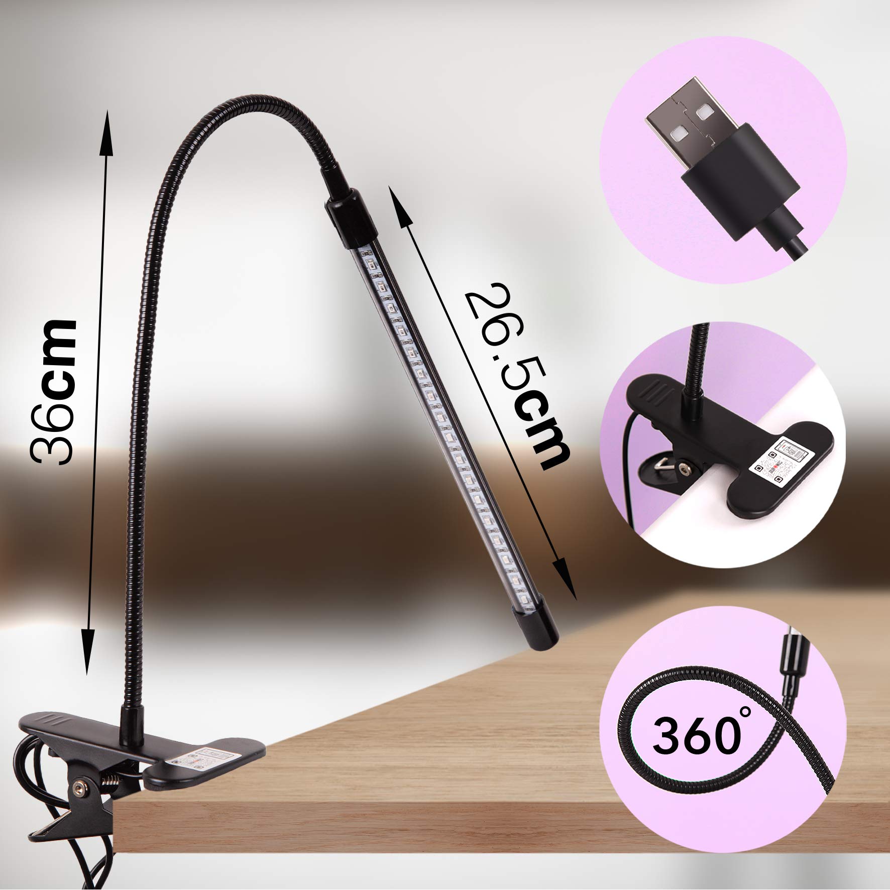 Duronic GLC12 Lampe de croissance horticole à pince 20W | Ampoules LED | 3 modes : bleu, rouge, mixte | Intensité ajustable | Prise USB | Lumière de culture pour plante fruit légume fleur herbe