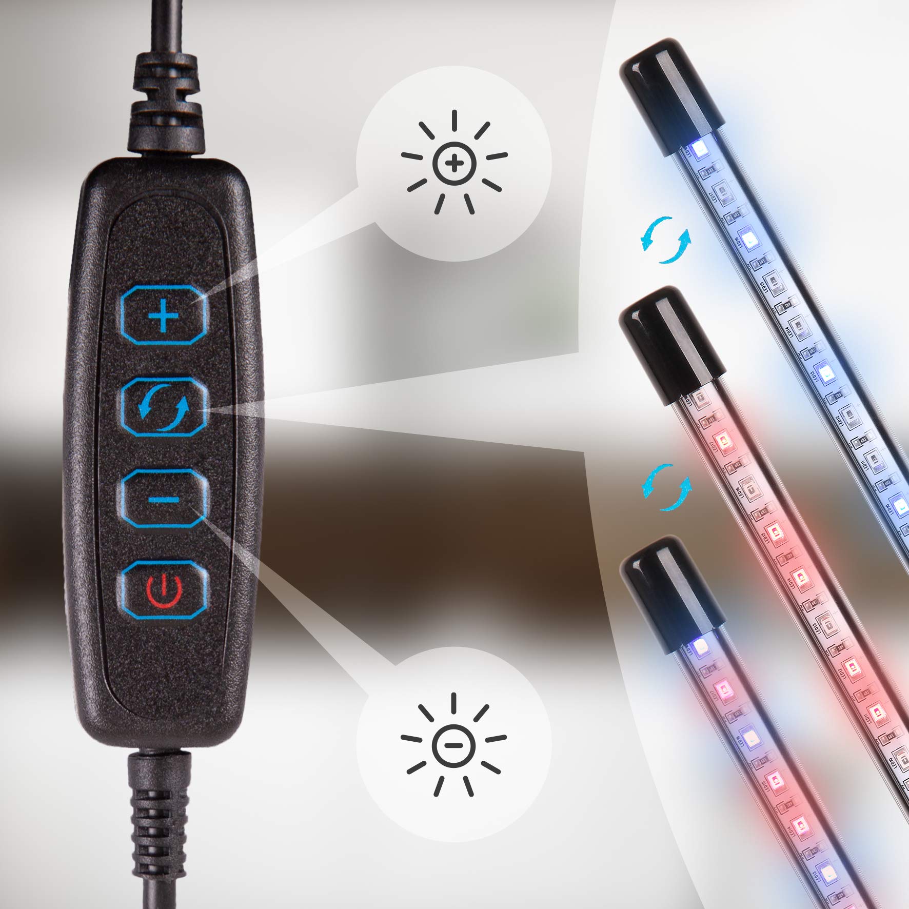 Duronic GLC36 Lampe de croissance horticole triple à pince 60W | Ampoules LED | 3 modes : bleu, rouge, mixte | Intensité ajustable | Prise USB | Lumière de culture pour plante fruit légume fleur herbe