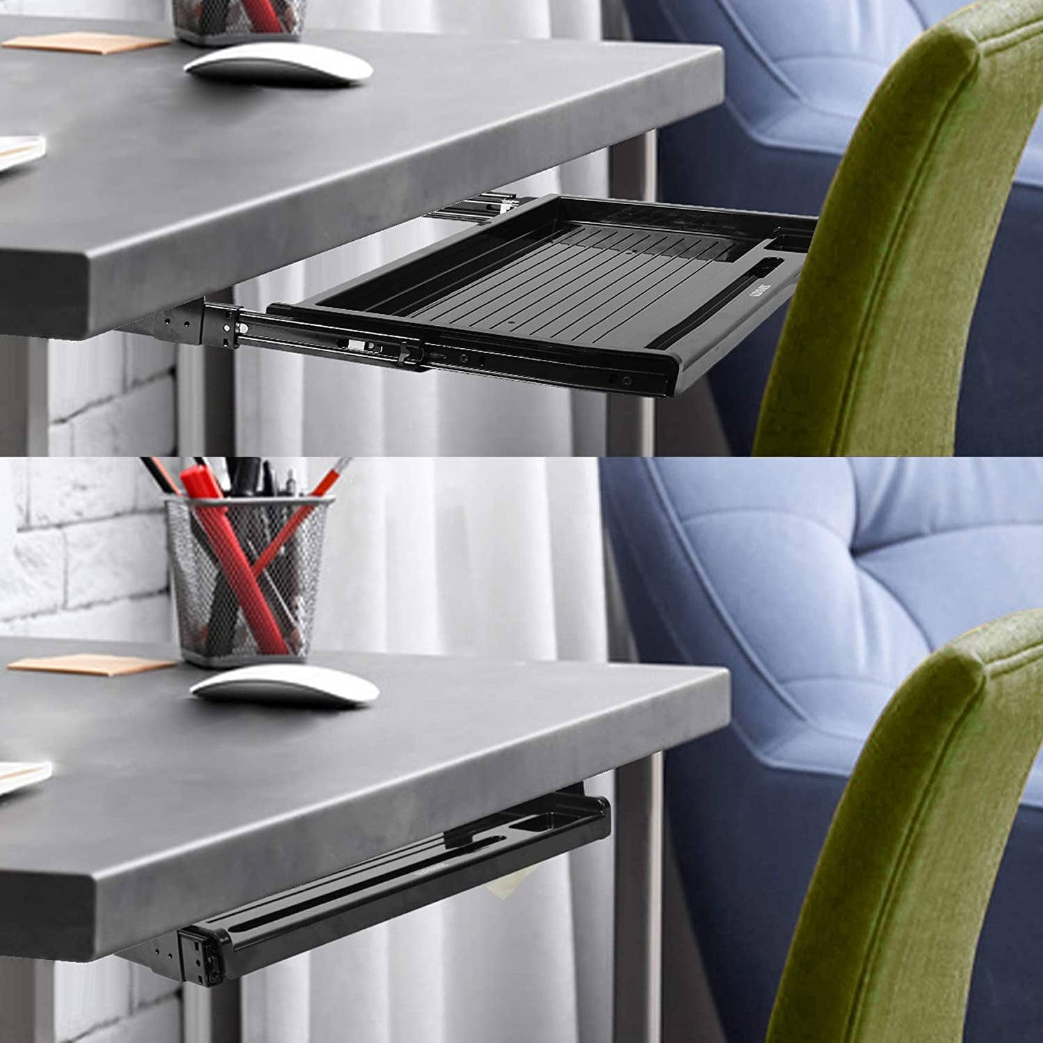 Support Coulissant Clavier Souris KDLKCT6 - Plateau 54/60/70 Cm | Tiroir Sous Bureau Ergonomique