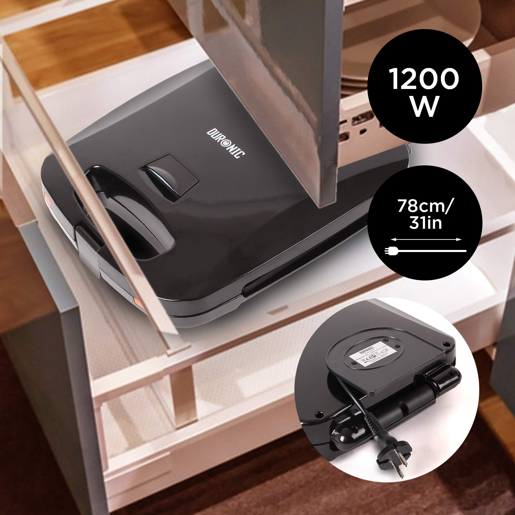 Duronic WM60 Gaufrier électrique | Plaques de cuisson antiadhésives détachables | 4 gaufres | 1200W | Poignées thermo-isolante | Pour gaufres belges de Liège ou Bruxelles, sucrées, salées, brunch