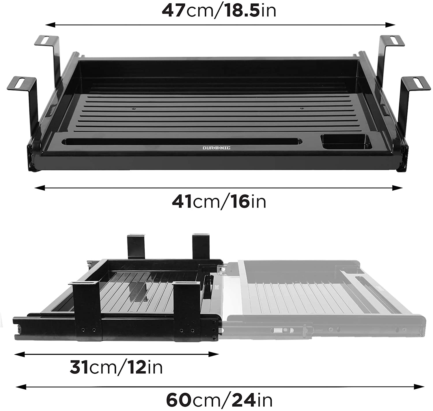 Duronic DKTSX2 Support Coulissant pour Clavier et Souris, Documents, Ordinateur Portable, Tablette – Tiroir sous la Table – Solution Ergonomique pour Le Bureau – Fixation avec des Pinces en Acier