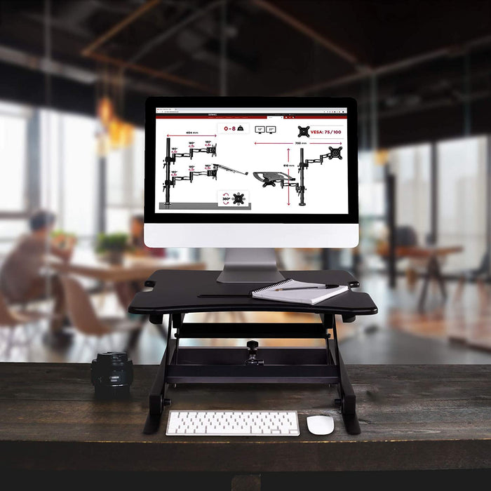 Duronic DM05D18 Poste / Station de travail assis-debout de 55 x 53 cm pour écran / clavier / souris - Hauteur ajustable de 16 à 42 cm pour travailler assis et debout - Compatible avec support de bureau Duronic