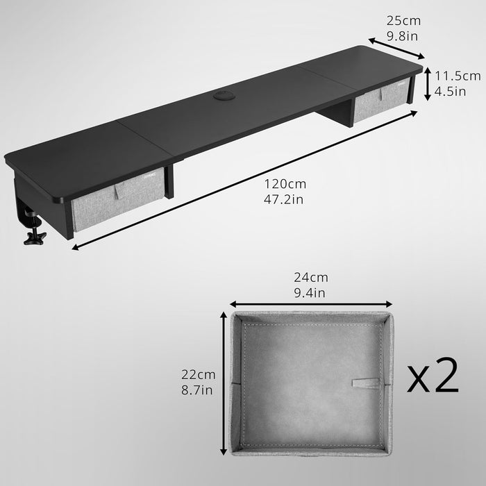 Duronic DD2 BK Planche de 120 cm avec 2 Tiroirs pour Bureau | Compatible avec Plateaux TT120 TT140 TT160 de Duronic | Structure réglable en Hauteur Vendue séparément TM51 ou TM61 | Noir | MDF