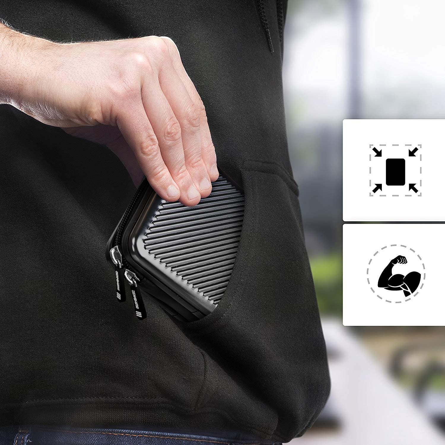 Duronic HDC3 BK étui de protection rigide pour disque dur, GPS, batterie portable, liseuse | housse pour disques durs externes | noir | Aluminium antichoc | Léger et compact | 11 x 16 cm