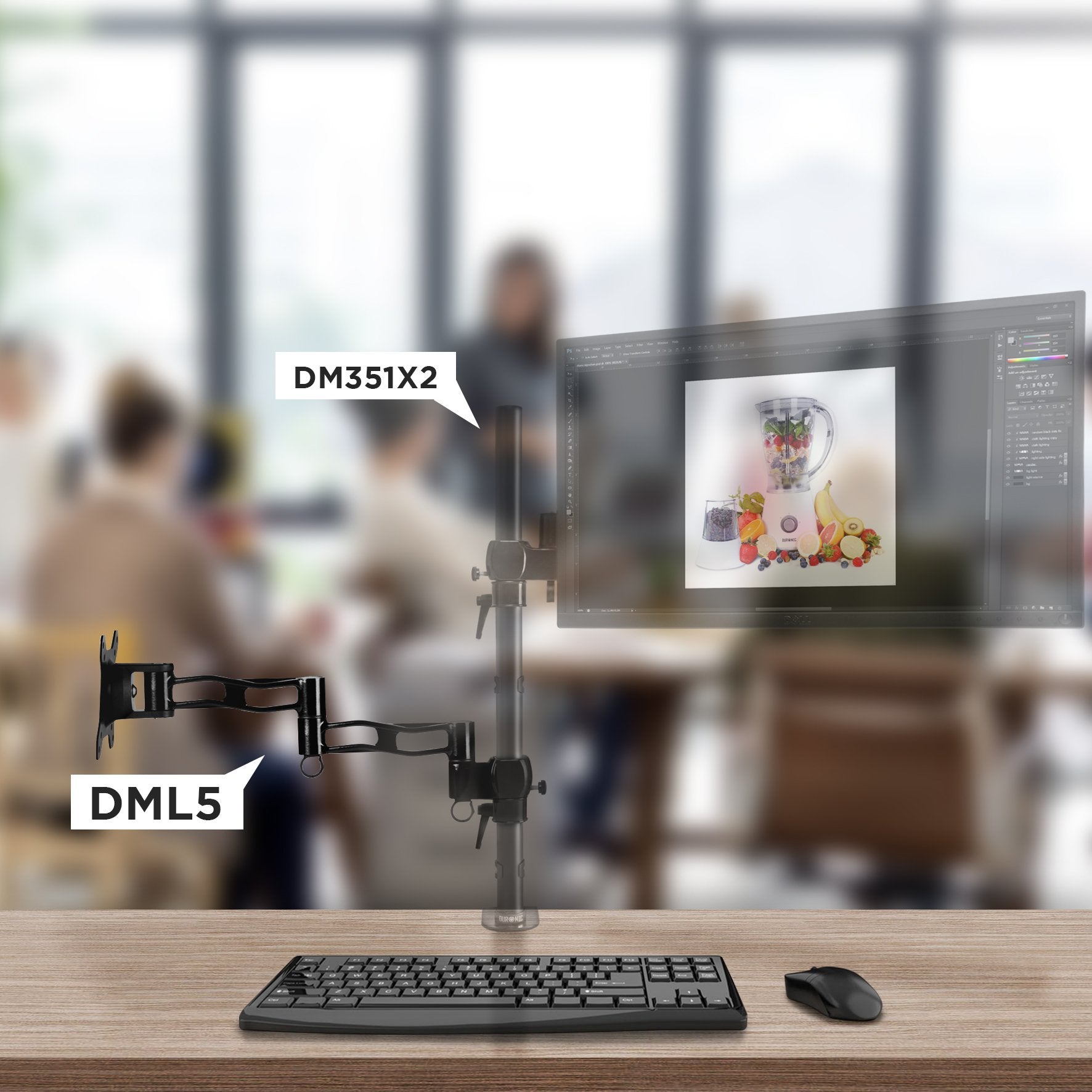 Duronic DML5 BK Bras Complet pour Support d'écran Compatible avec la Gamme DM35 Permet l'ajout d'écran ou d'accessoire