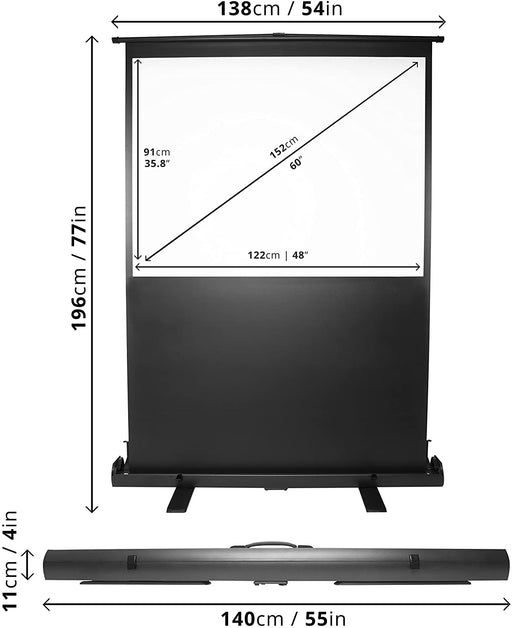 Duronic FPS60 /43 Ecran de projection à piètement / autoportatif de 60 pouces 4:3 / 122 x 91 cm - 4K Full HD 3D