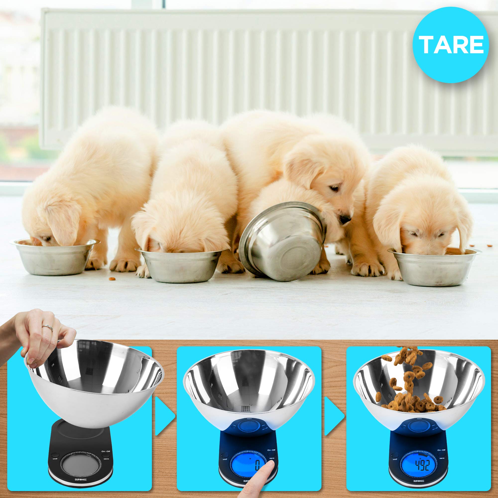 Duronic KS5000 Balance de cuisine | Capacité de 5 kg | Bol de 3 L inclus | Large écran rétroéclairé | Fonction d'ajout de poids | Précision à 1 g | Idéale pour la pâtisserie ou comme balance postale