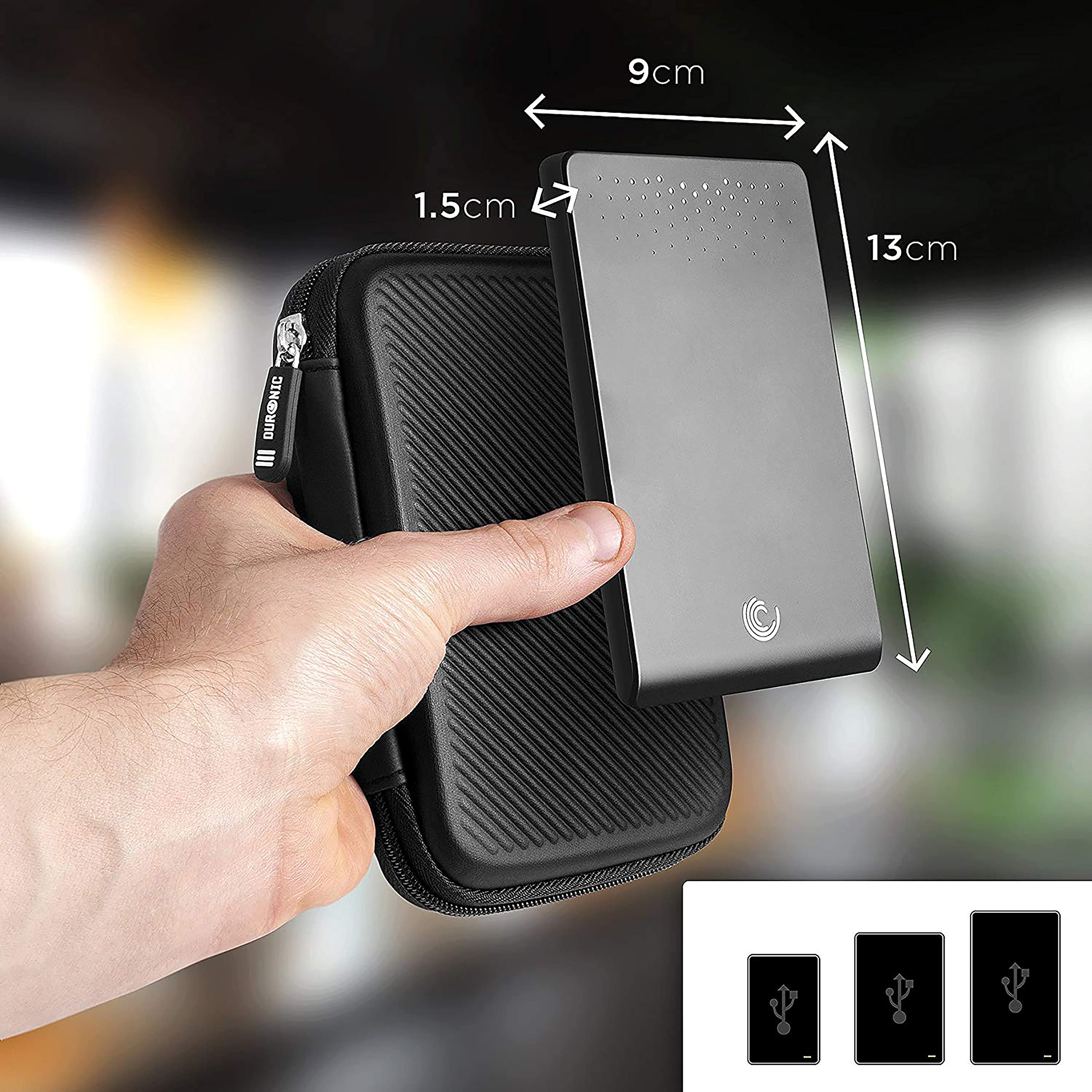 Duronic HDC2 BK étui de protection semi rigide pour disque dur, GPS, batterie portable, liseuse | housse pour disques durs externes | noir | EVA antichoc | Léger et compact | 11 x 15 cm