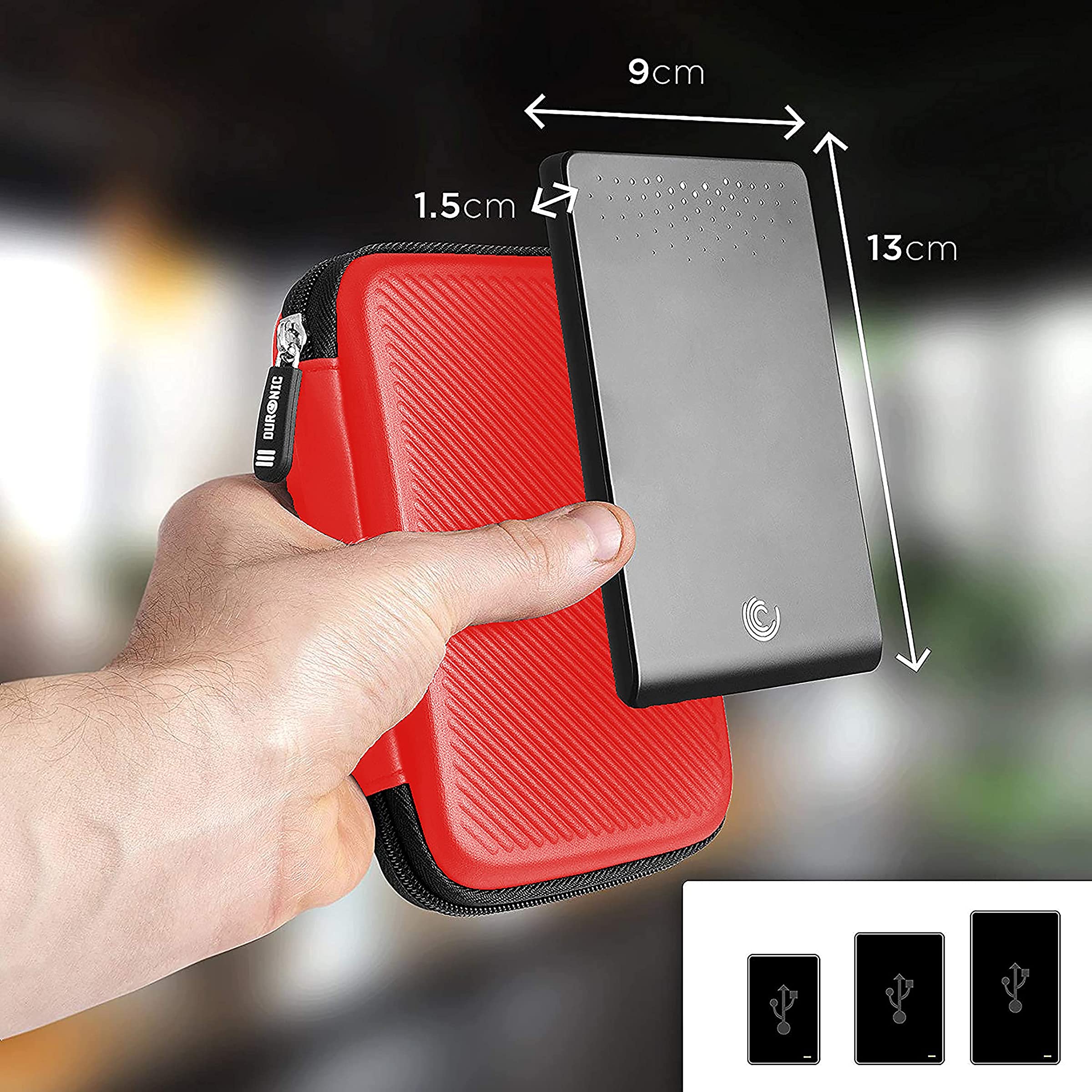 Duronic HDC2 RD étui de Protection Semi Rigide pour Disque Dur, GPS, Batterie Portable, liseuse | Housse pour disques durs externes | Rouge | EVA Antichoc | Léger et Compact | 11 x 15 cm