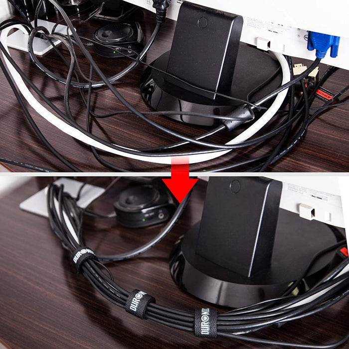 Duronic Pack de 24 serre-câbles en velcro noir avec scratch