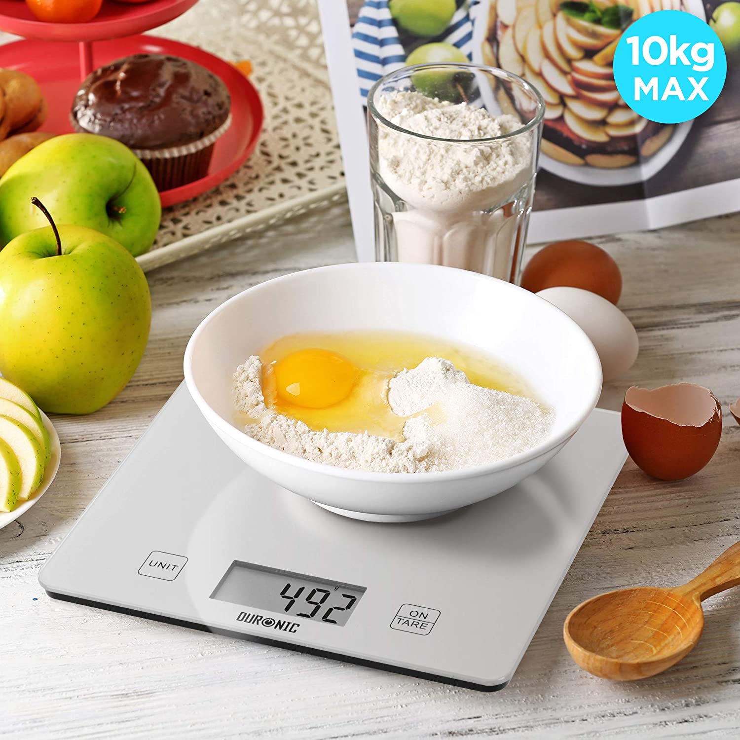 Duronic KS1080 Balance de cuisine | Capacité de 10 kg | Large affichage digital | 2 touches | Fonction d’ajout de poids | Précision à 1 g | Idéale pour faire des gâteaux et de la pâtisserie