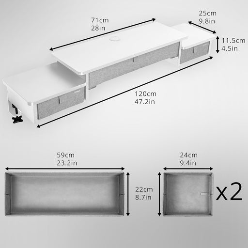 Duronic DD4 WE Planche de 120 cm avec 3 Tiroirs pour Bureau | Compatible avec Plateaux TT120 TT140 TT160 de Duronic | Structure réglable en Hauteur Vendue séparément TM51 ou TM61 | Blanc | MDF
