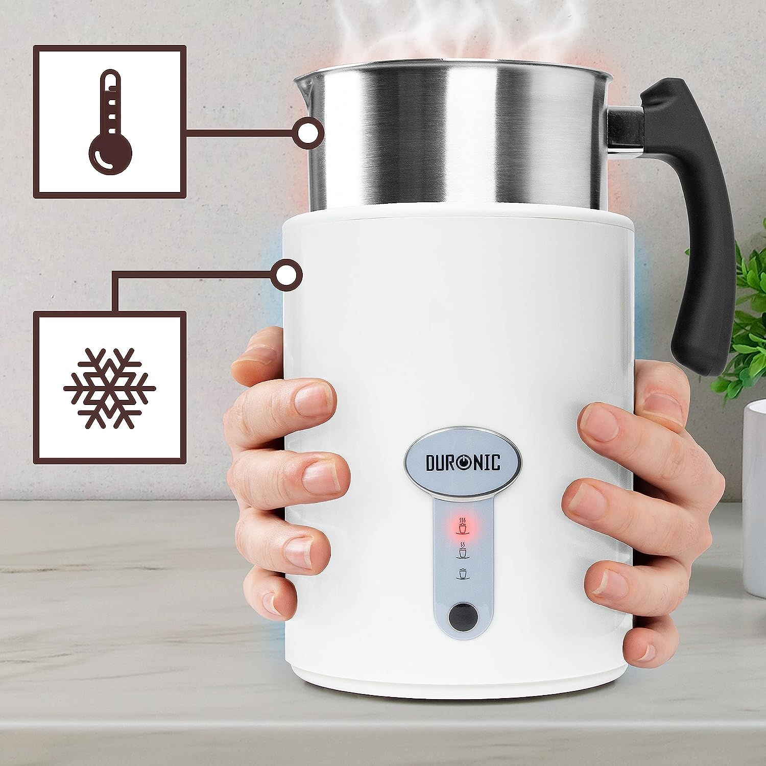 Duronic MF500 WE Mousseur à Lait électrique automatique 550W | Pour café cappuccino latte chocolat chaud thé | Mousse chaude ou froide et lait chaud | Capacité 500 ml | Pot en inox