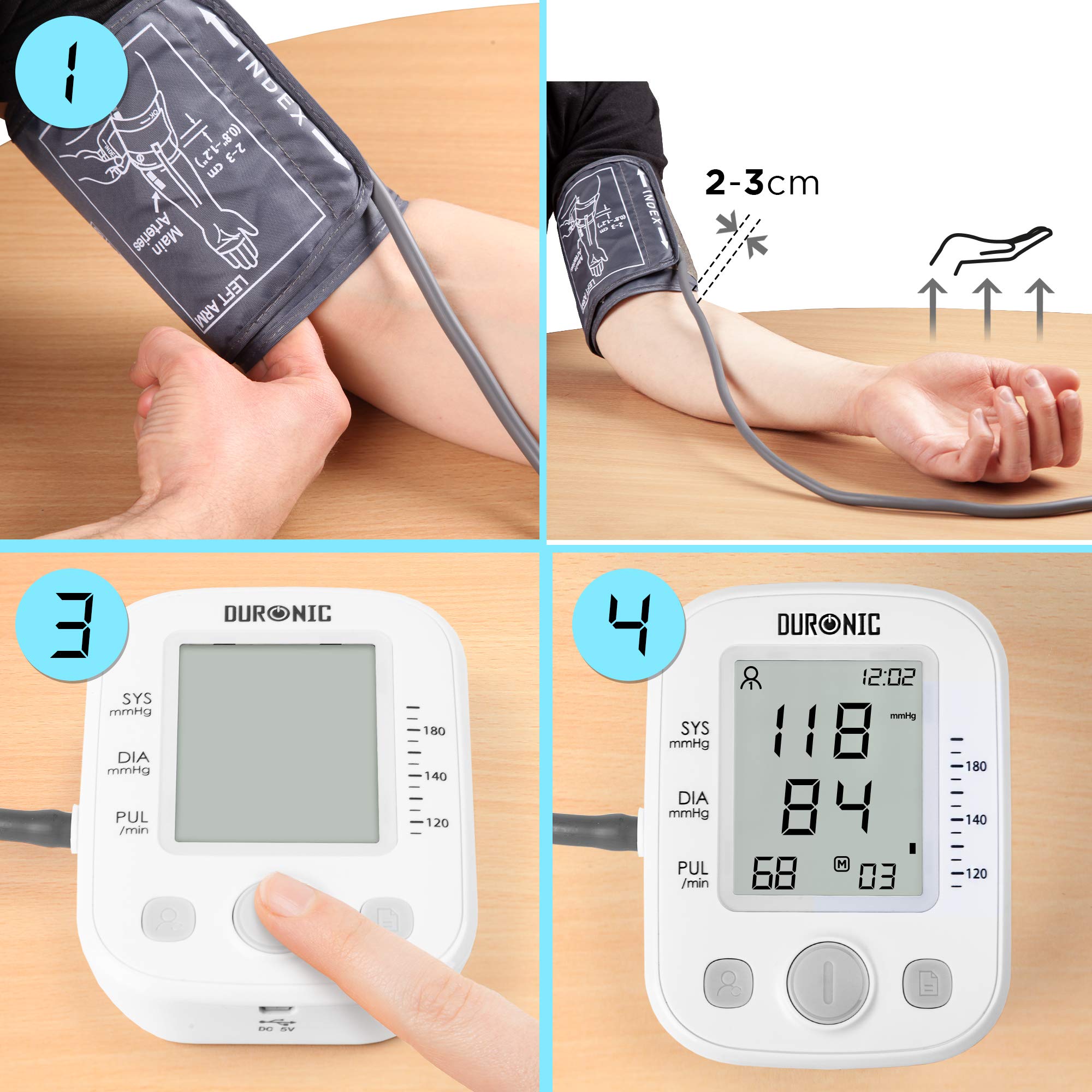 Duronic BPM200 Tensiomètre Electronique pour Bras – Mesure Automatique de la Tension Artérielle – Détecte les Irrégularités Cardiaques – Large Ecran LCD pour lire les Mesures – Jusqu'à 99 Sauvegardes