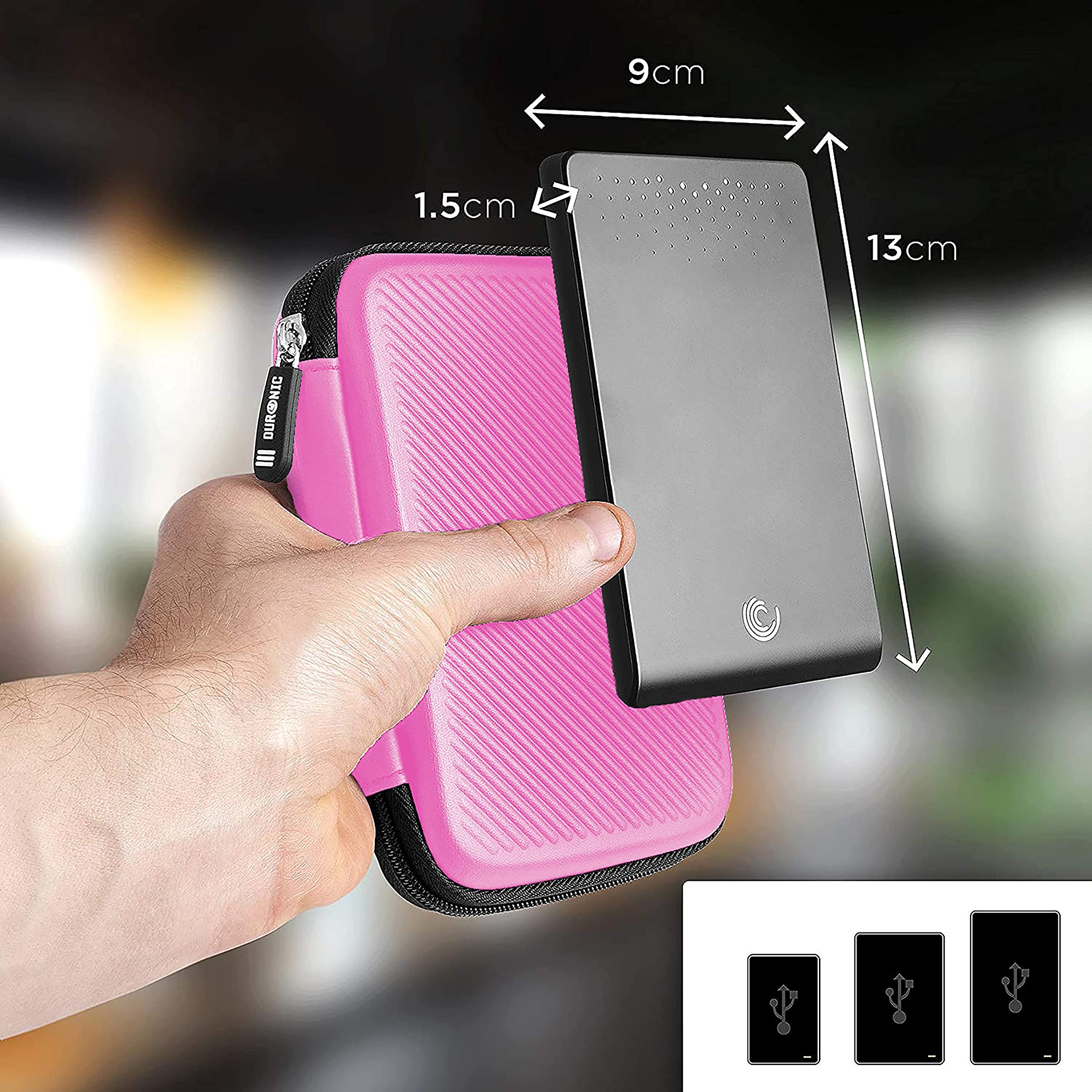 Duronic HDC2 PK étui de Protection Semi Rigide pour Disque Dur, GPS, Batterie Portable, liseuse | Housse pour disques durs externes | Rose | EVA Antichoc | Léger et Compact | 11 x 15 cm